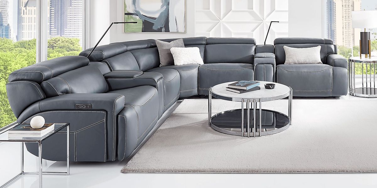 Alessio Navy 7 Pc Dual Power Reclining Sectional