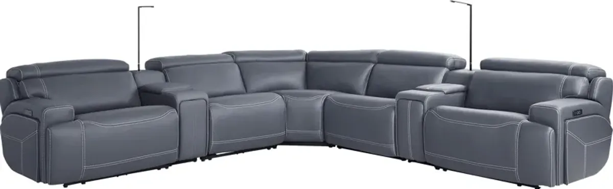 Alessio Navy 7 Pc Dual Power Reclining Sectional