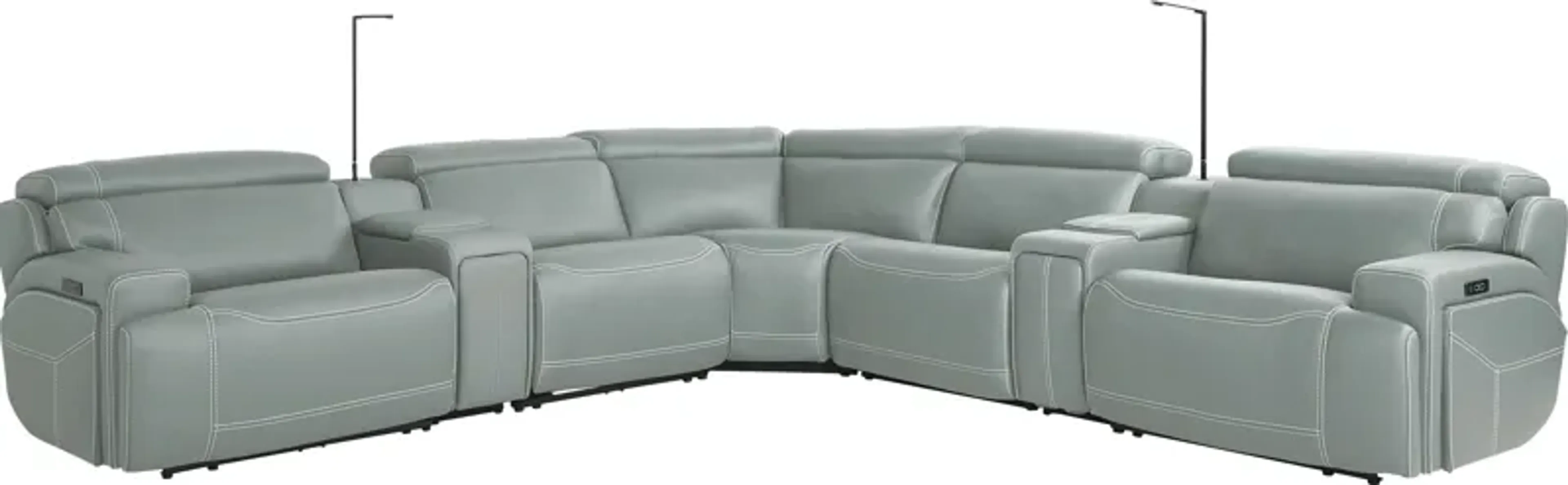 Alessio Mint Leather 7 Pc Dual Power Reclining Sectional Rooms To