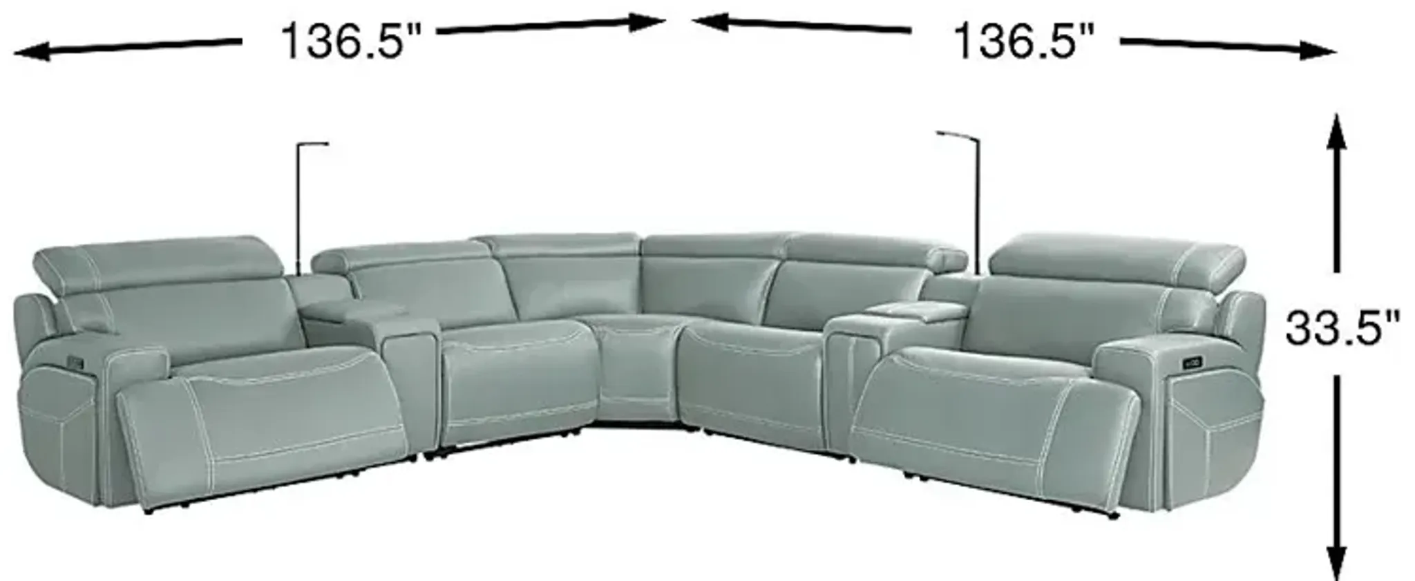 Alessio Mint Leather 7 Pc Dual Power Reclining Sectional