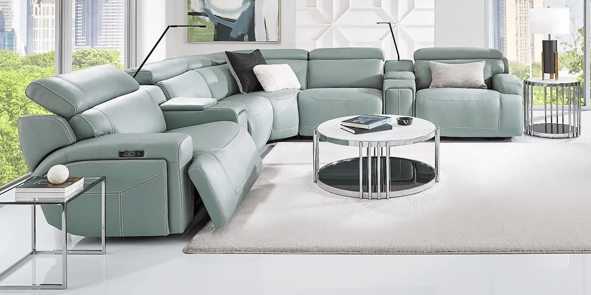 Alessio Mint Leather 7 Pc Dual Power Reclining Sectional
