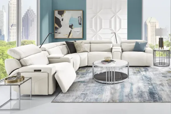 Alessio White Leather 7 Pc Dual Power Reclining Sectional