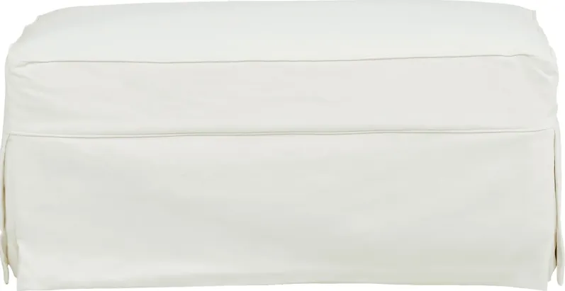 Beachside Walk White Denim Slipcover Ottoman