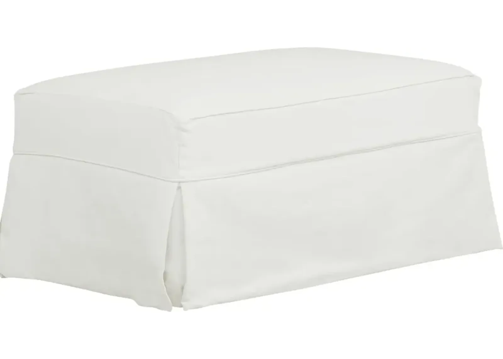 Beachside Walk White Denim Slipcover Ottoman