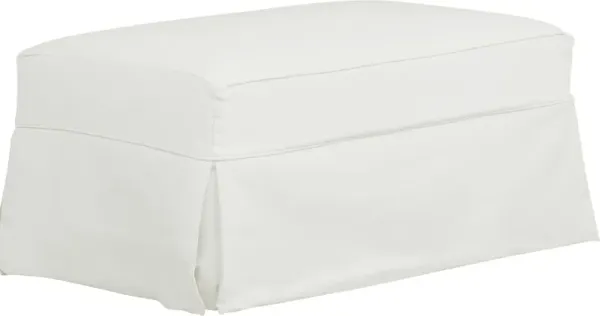 Beachside Walk White Denim Slipcover Ottoman