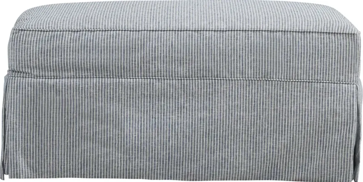 Beachside Walk Blue Denim Slipcover Ottoman