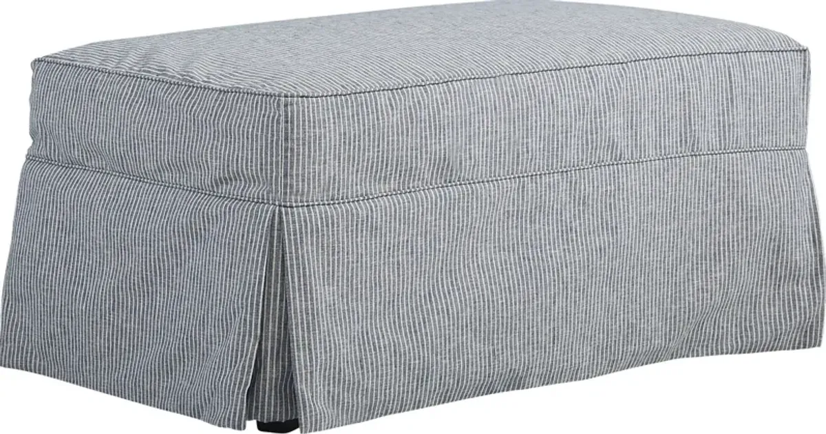 Beachside Walk Blue Denim Slipcover Ottoman