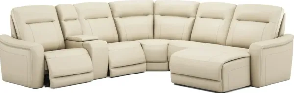 Newport Almond Leather 6 Pc Dual Power Reclining Sectional