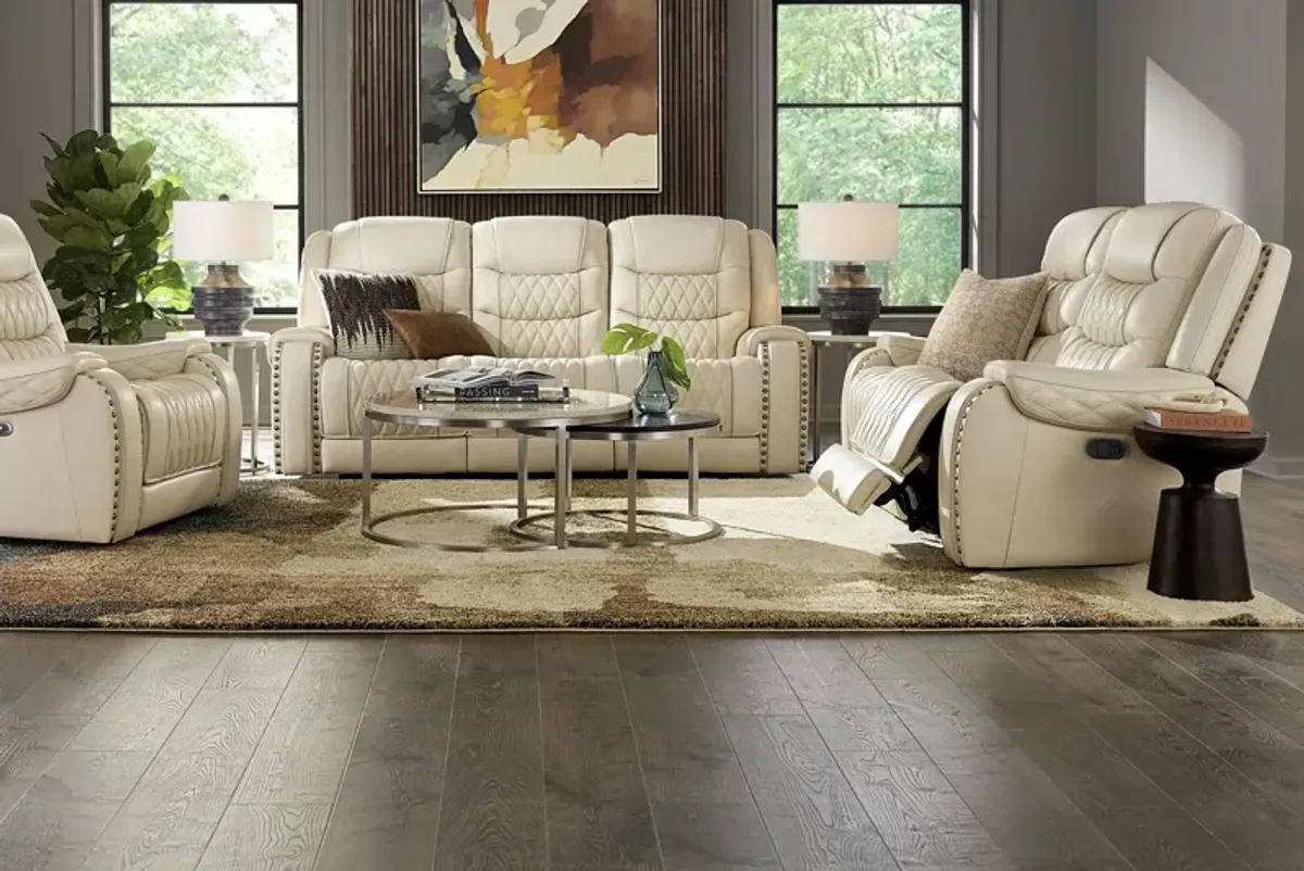 Marquee Cream 3 Pc Leather Triple Power Living Room with Reclining Loveseat