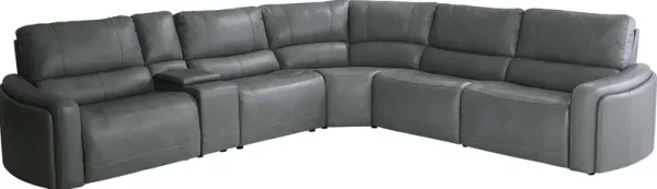 Cascade Way by Shaquille O'Neal Home Blue Leather 6 Pc Dual Power Reclining Sectional