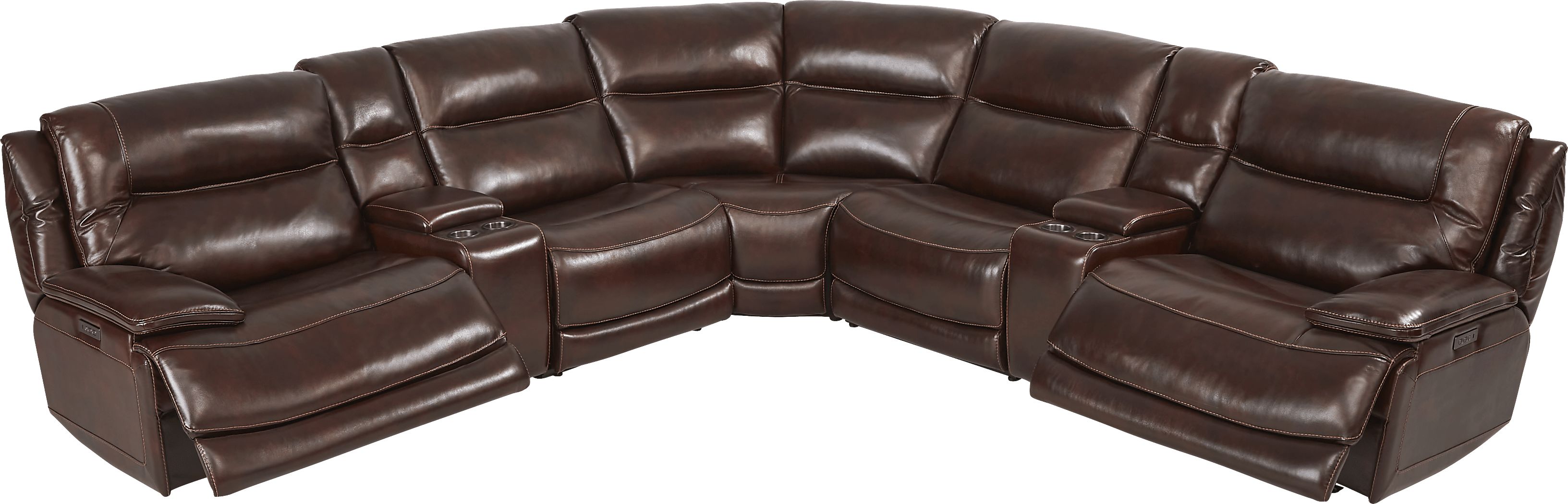 Palladino Brown Leather 7 Pc Dual Power Reclining Sectional