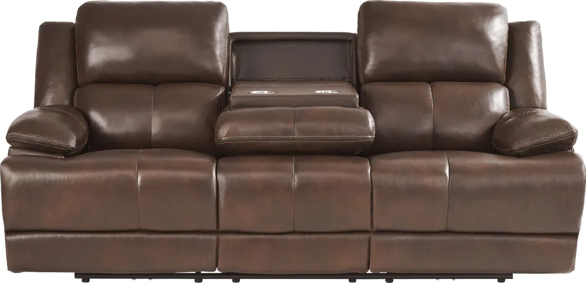 Montefano Brown Leather 6 Pc Living Room with Reclining Sofa