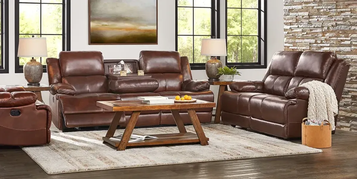 Montefano Brown Leather 6 Pc Living Room with Reclining Sofa