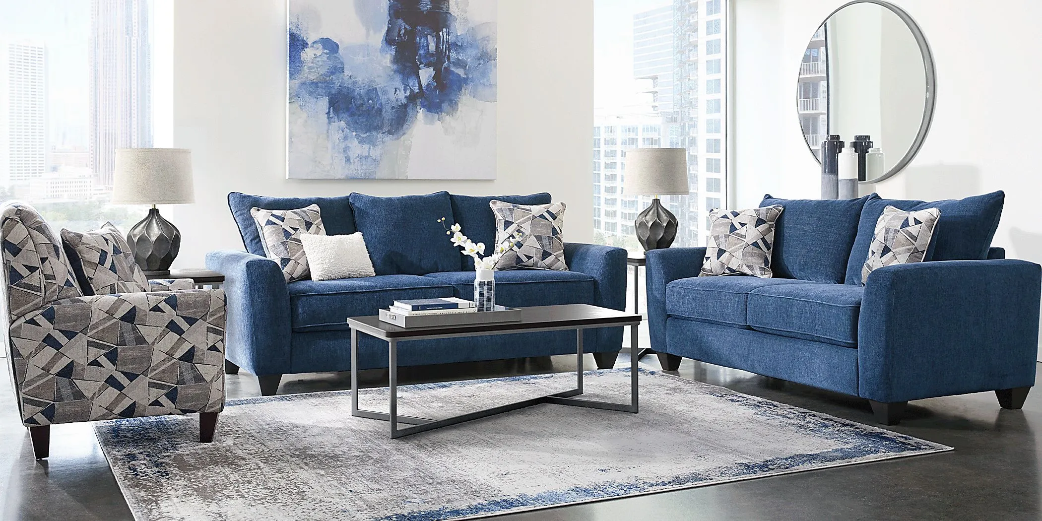 Sandia Heights Blue 7 Pc Living Room