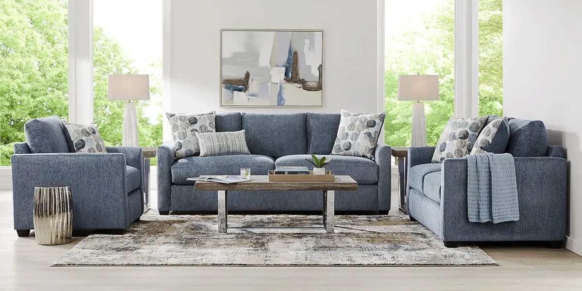 Caprice Navy 8 Pc Living Room with Sleeper Sofa