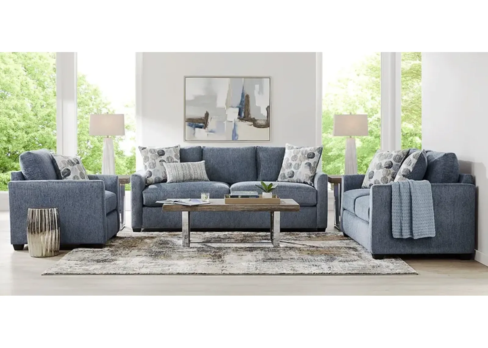 Caprice Navy 8 Pc Living Room with Sleeper Sofa