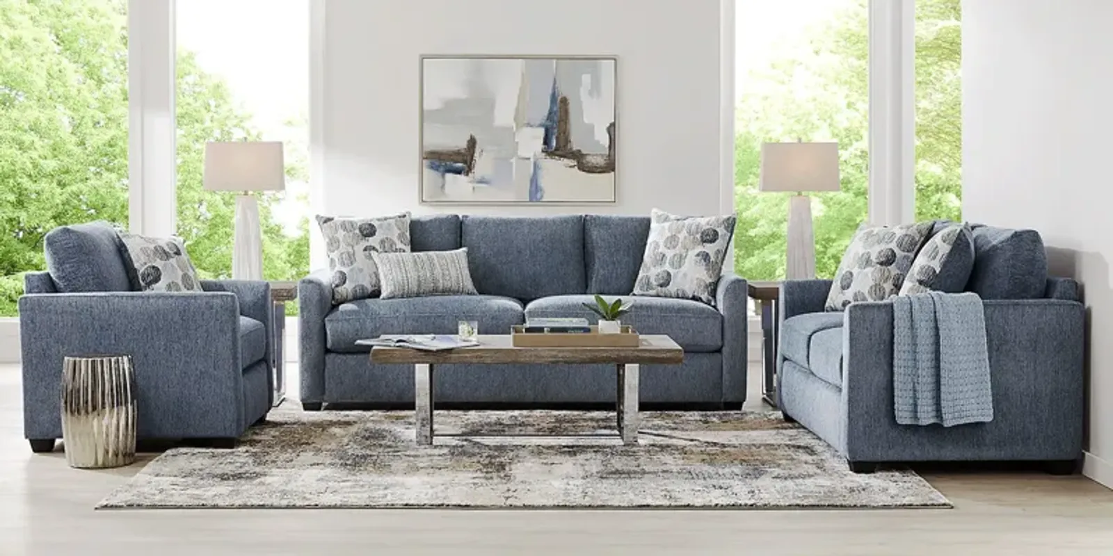 Caprice Navy 8 Pc Living Room with Sleeper Sofa