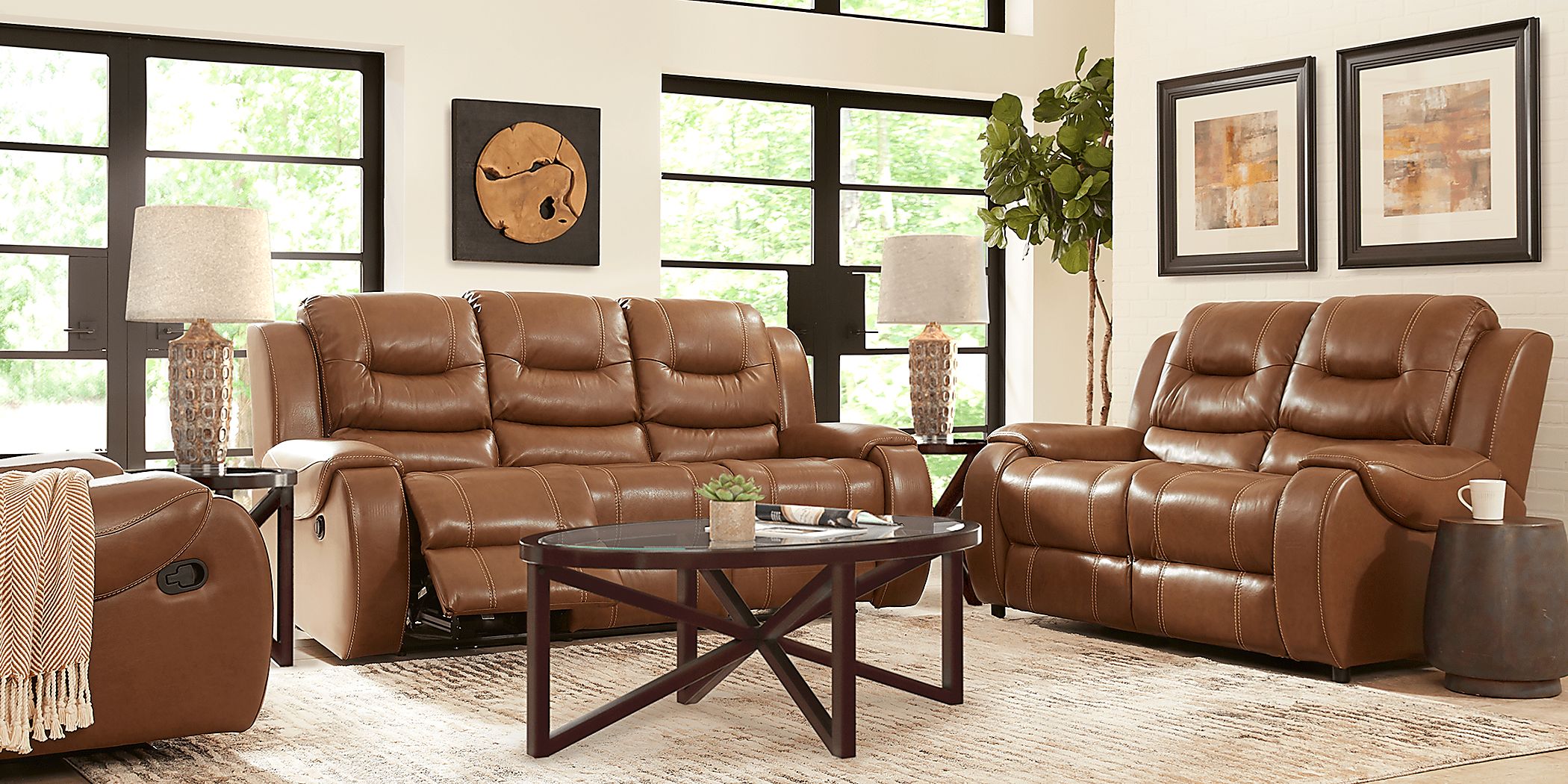 High Plains Saddle Leather 5 Pc Living Room with Reclining Sofa
