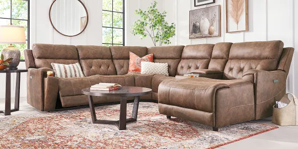Hardwick Brown Dual Power 6 Pc Sectional With RAF Chaise