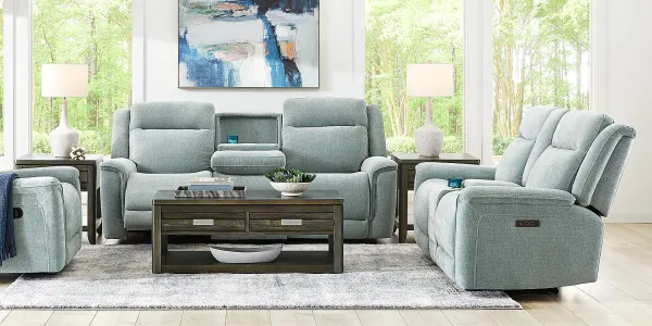 Meadow Park Seafoam 5 Pc Dual Power Reclining Living Room