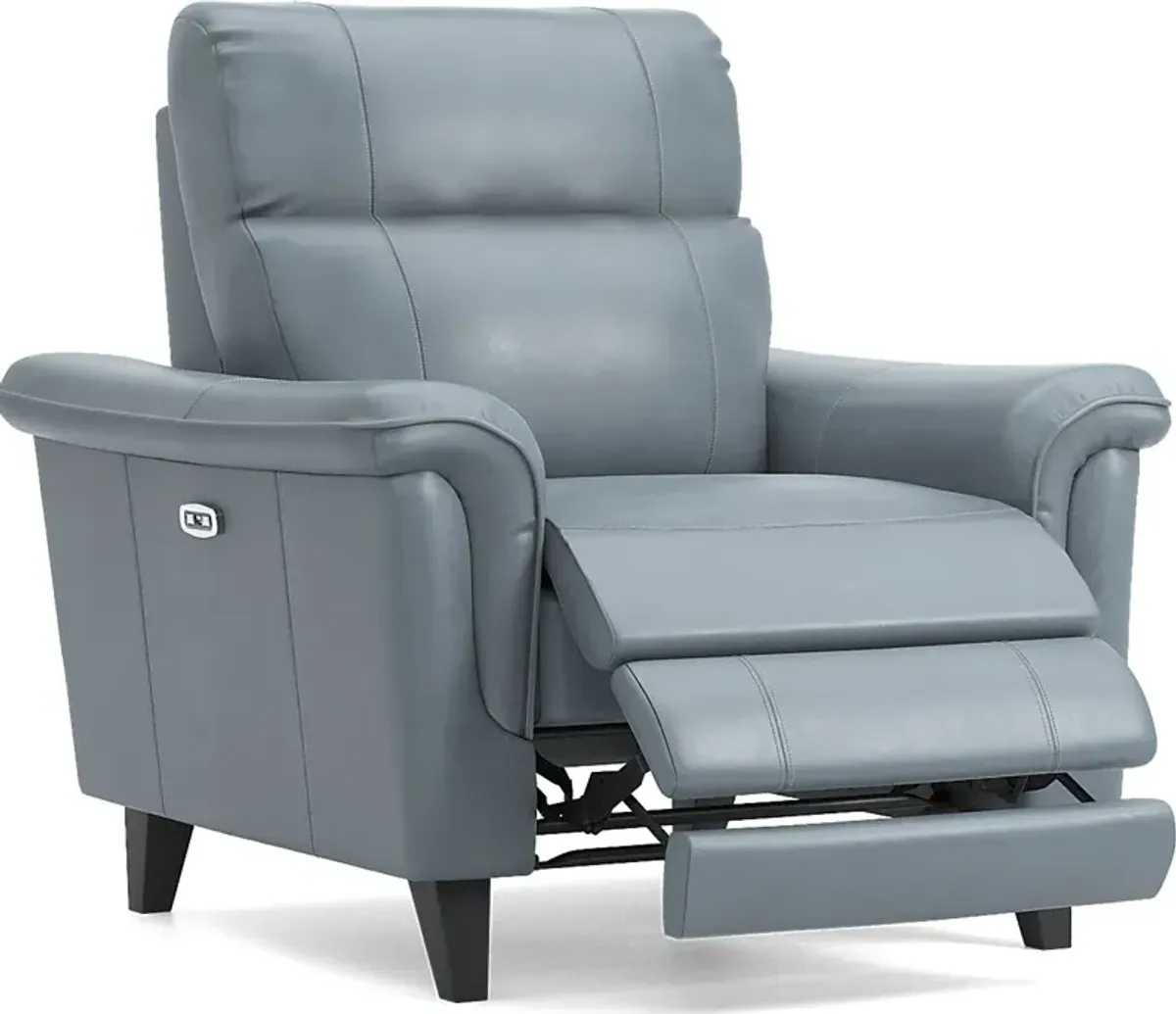 Avezzano Blue Leather 8 Pc Living Room with Dual Power Reclining Sofa