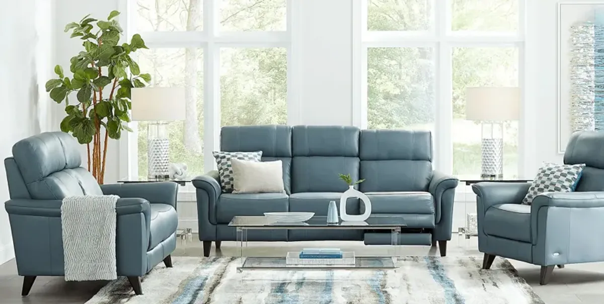 Avezzano Blue Leather 8 Pc Living Room with Dual Power Reclining Sofa