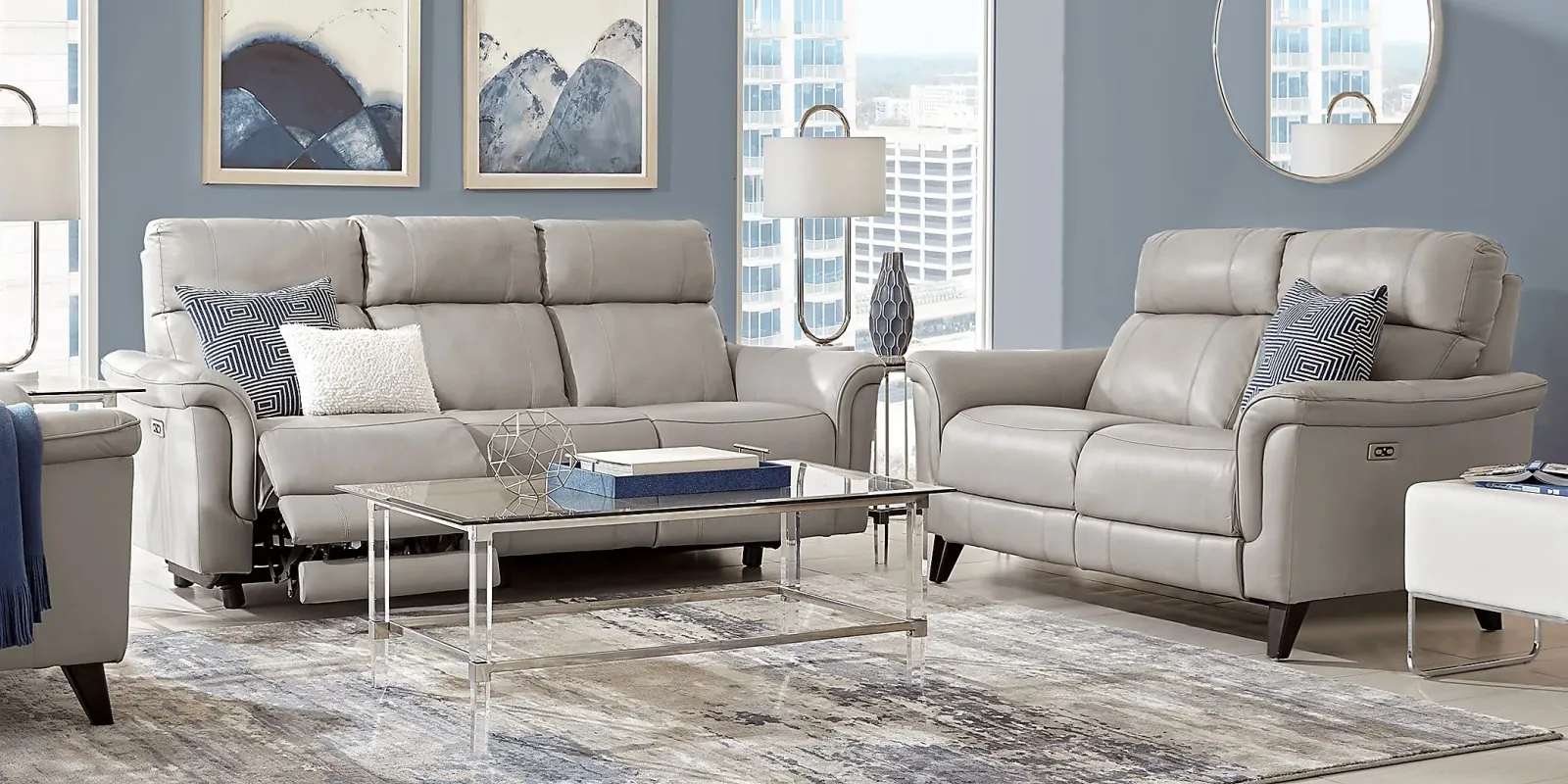 Avezzano Stone Leather 8 Pc Living Room with Dual Power Reclining Sofa