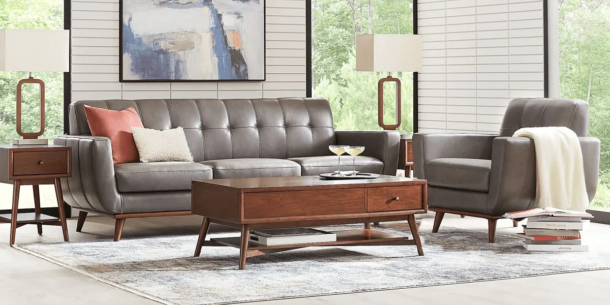 Greyson Gray Leather 2 Pc Living Room