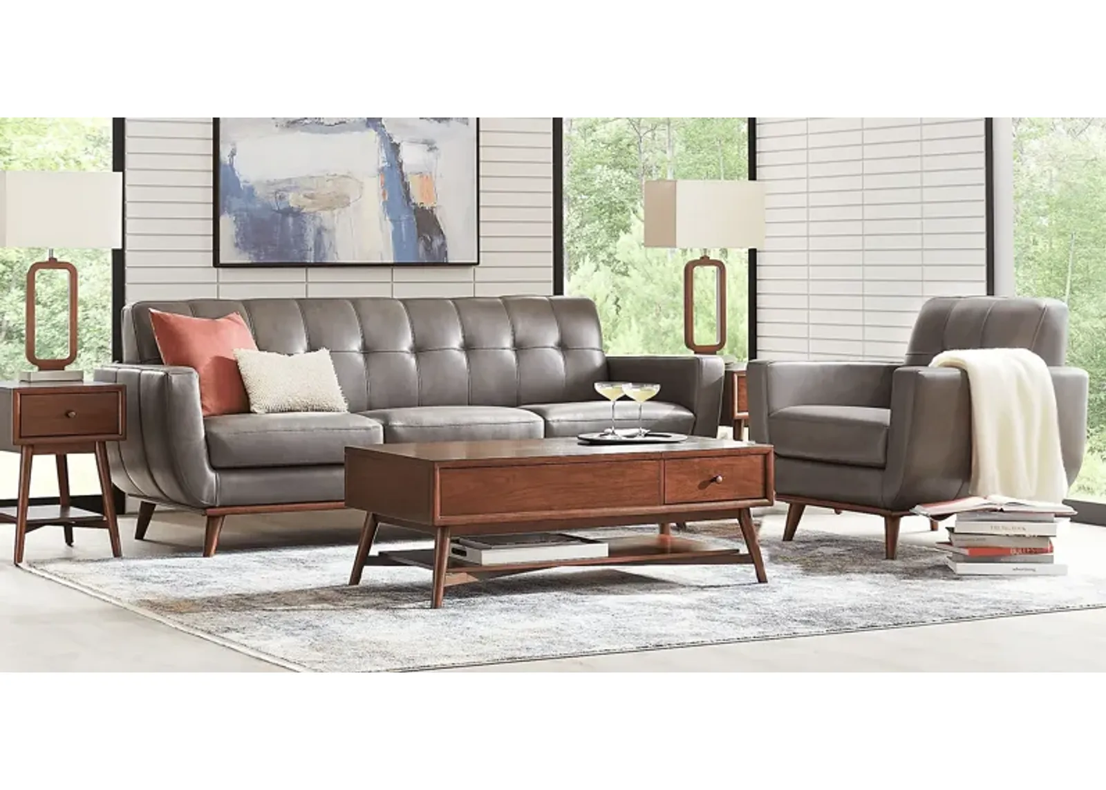 Greyson Gray Leather 2 Pc Living Room