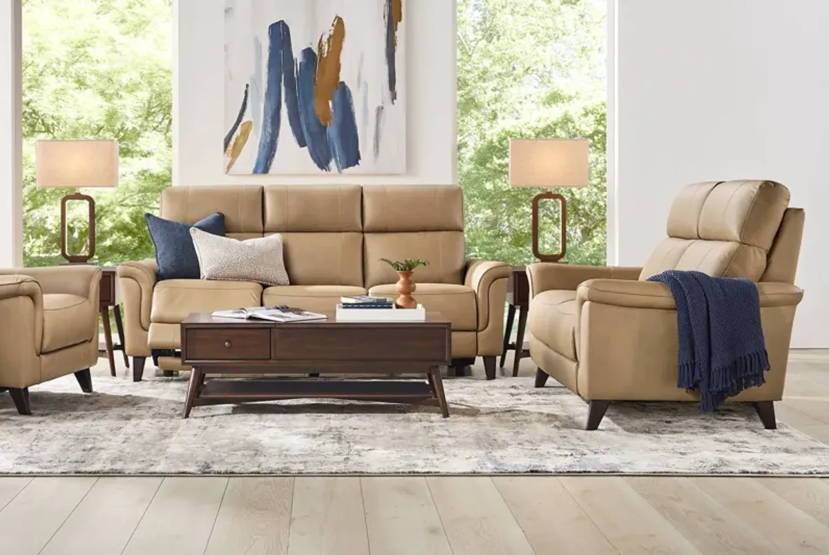 Antonella Tan Leather 2 Pc Dual Power Reclining Living Room