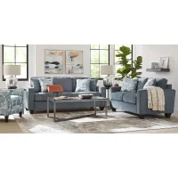 Alanis Bay Blue 7 Pc Living Room with Gel Foam Sleeper Sofa