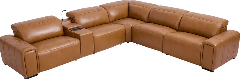 Huntington Saddle Leather 6 Pc Dual Power Reclining Sectional