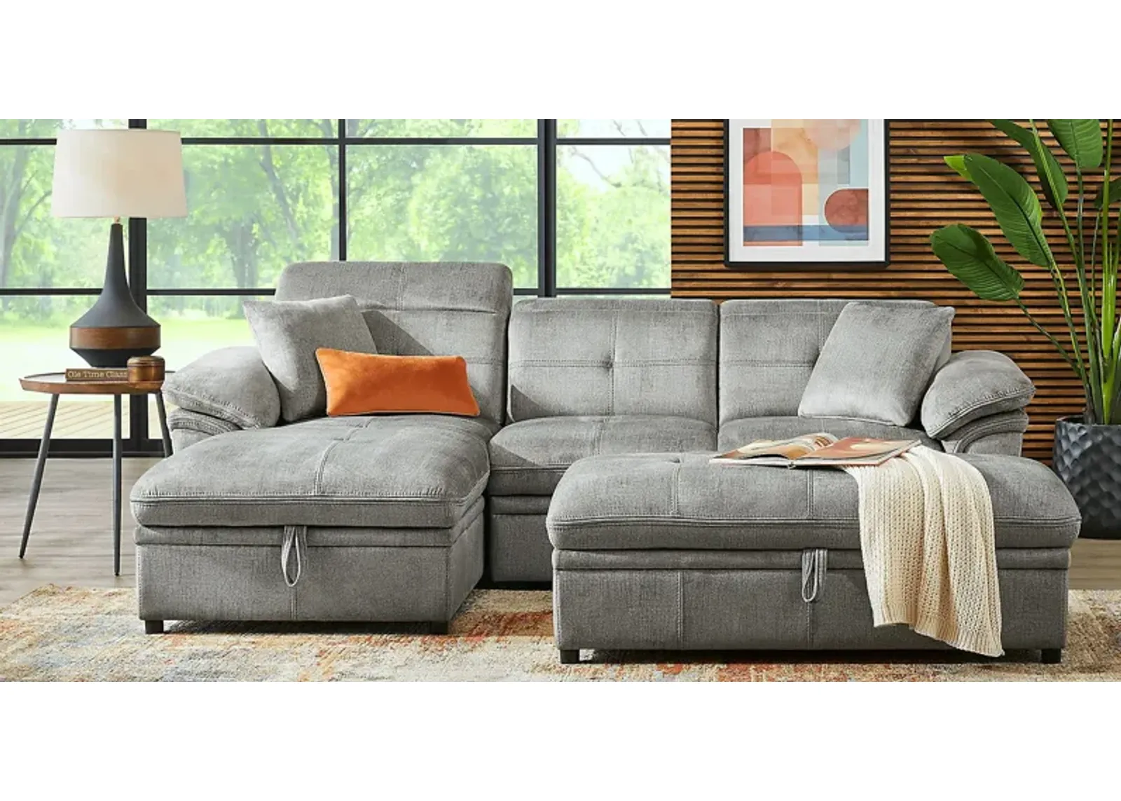 Cashton Heights Gray 3 Pc Sleeper Sectional Living Room