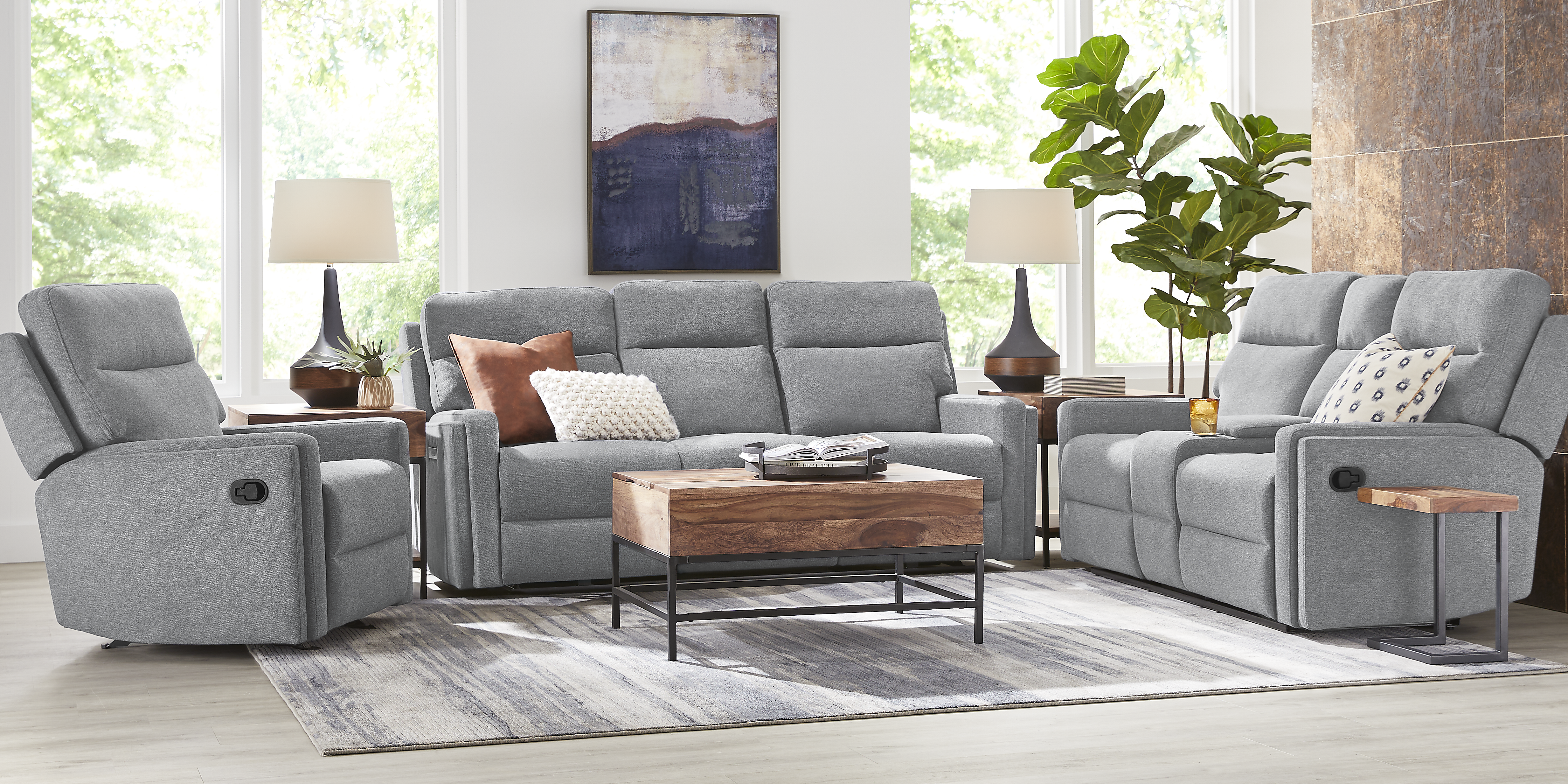 Davis Bay Gray 5 Pc Living Room with Dual Power Reclining Sofa