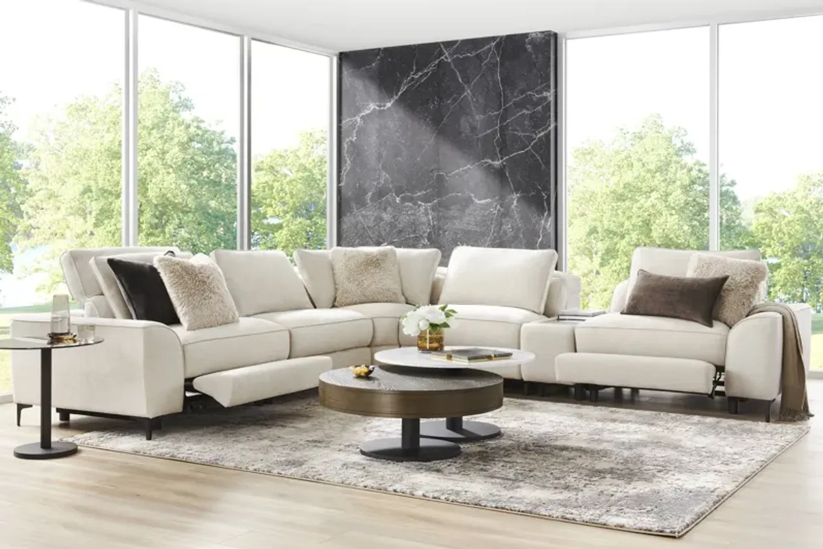 Aspen Sand 6 Pc Dual Power Reclining Sectional with Media Console