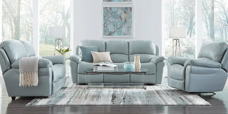 Vercelli Aqua Leather 5 Pc Living Room with Reclining Sofa