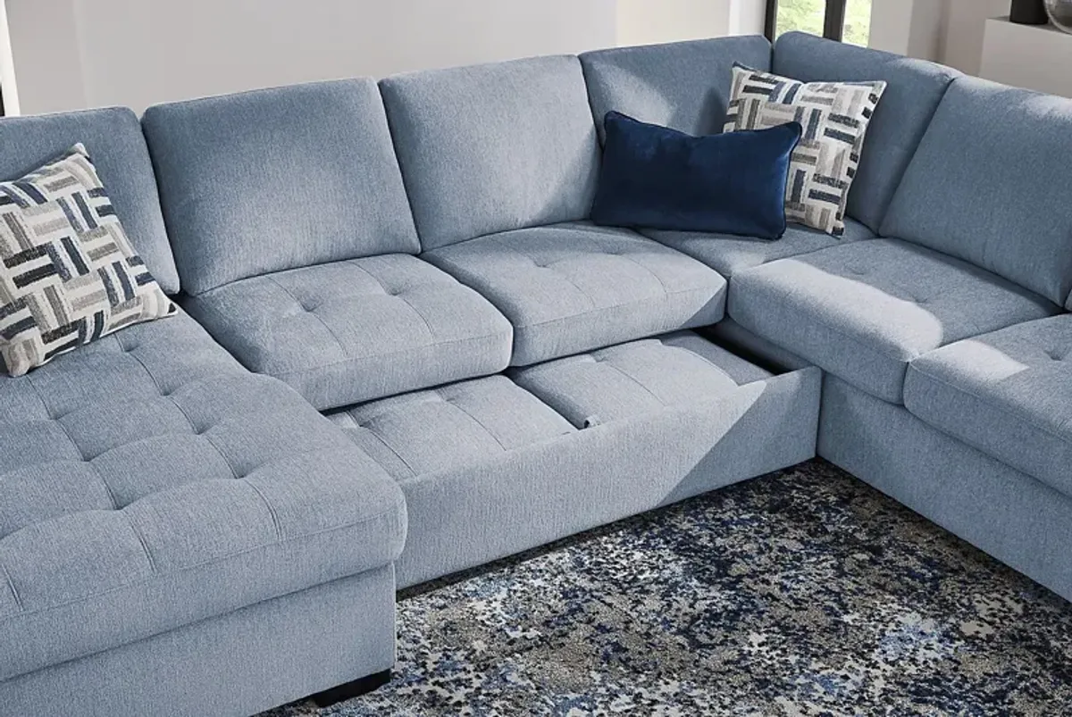 Geneva Blue 3 Pc Sleeper Sectional