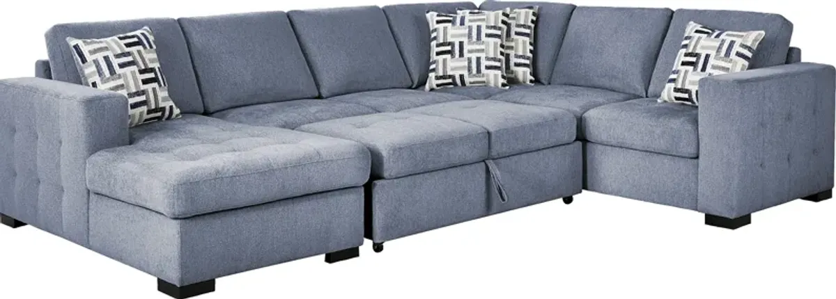 Geneva Blue 3 Pc Sleeper Sectional