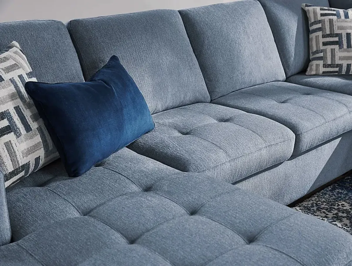 Geneva Blue 3 Pc Sleeper Sectional