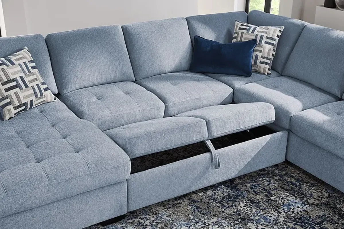 Geneva Blue 3 Pc Sleeper Sectional