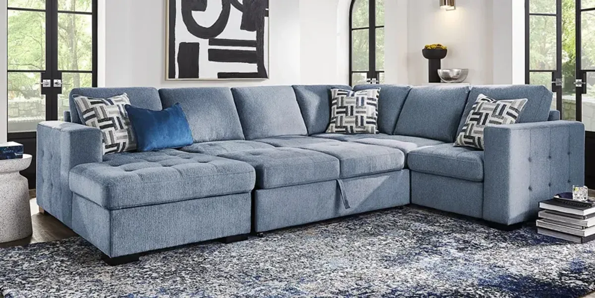 Geneva Blue 3 Pc Sleeper Sectional