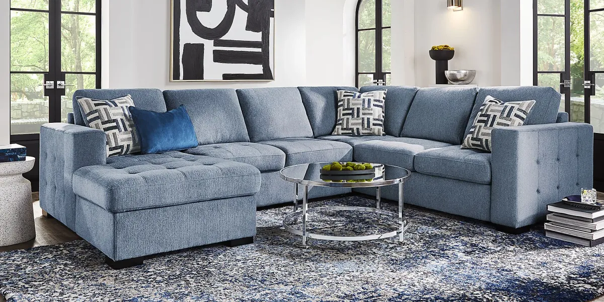 Geneva Blue 3 Pc Sleeper Sectional