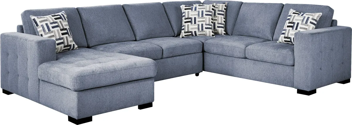 Geneva Blue 3 Pc Sleeper Sectional