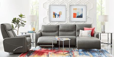 Domio Gray Leather 3 Pc Power Reclining Sectional