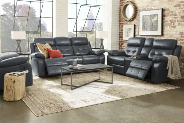Antonin Blue Leather 8 Pc Reclining Living Room