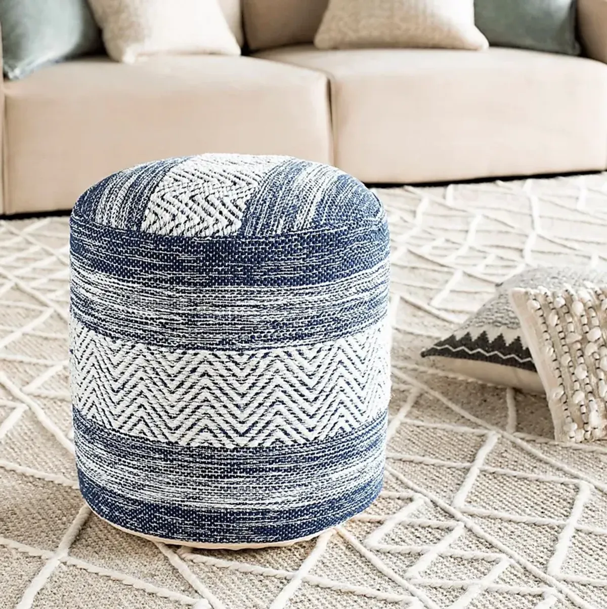 Ackrow Denim Ottoman