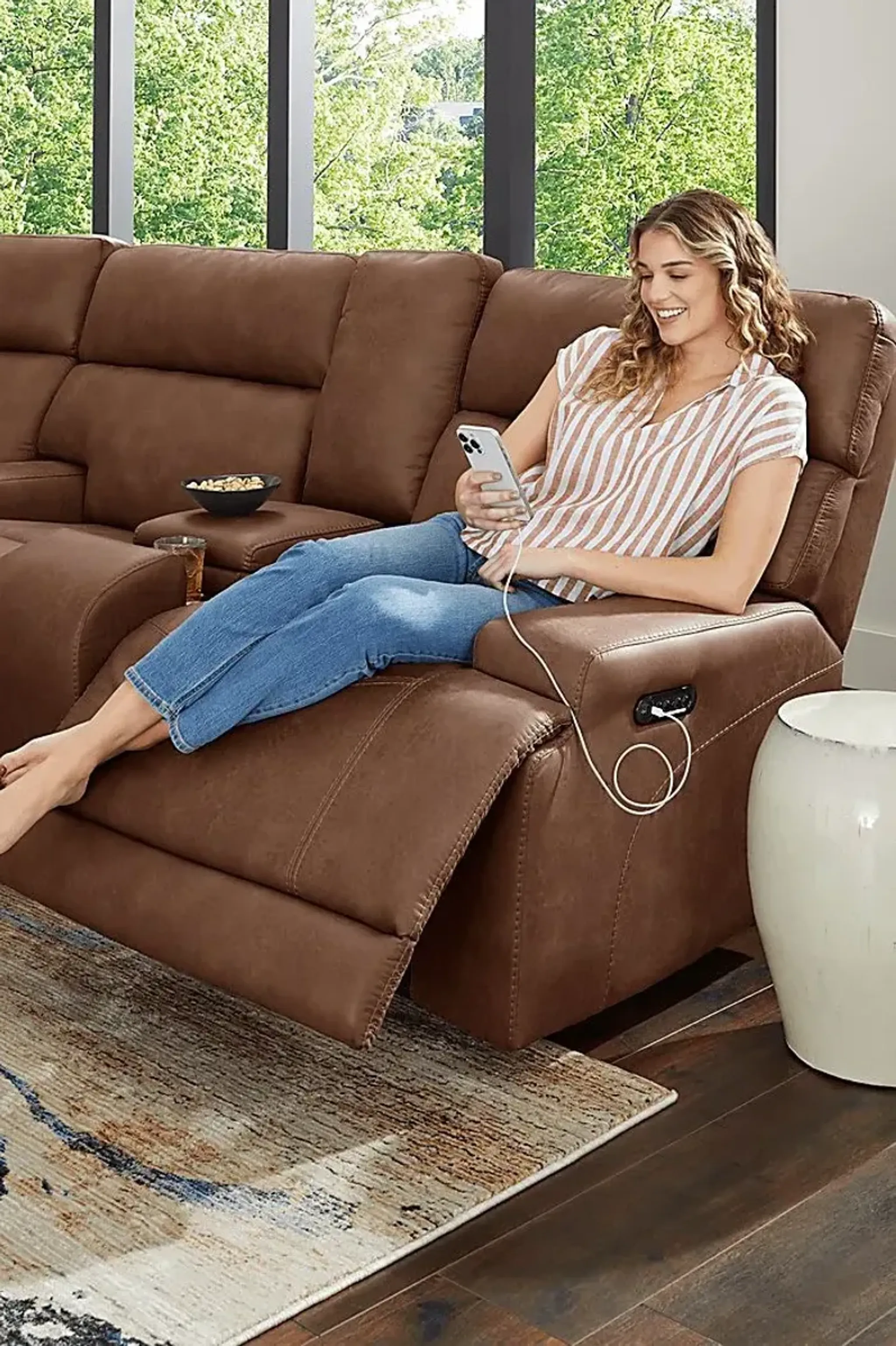 Hamilton Tobacco 6 Pc Dual Power Reclining Sectional Living Room Rooms ...