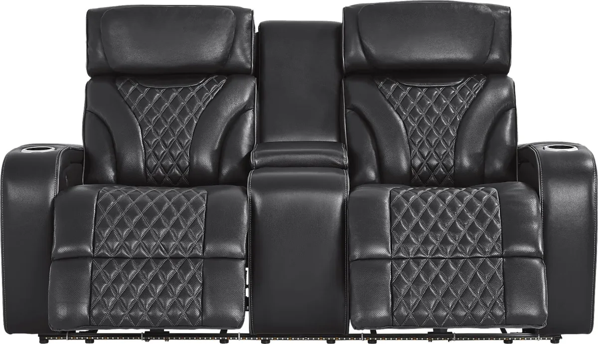 Horizon Ridge Black Leather 2 Pc Triple Power Reclining Living Room with Massage and Heat