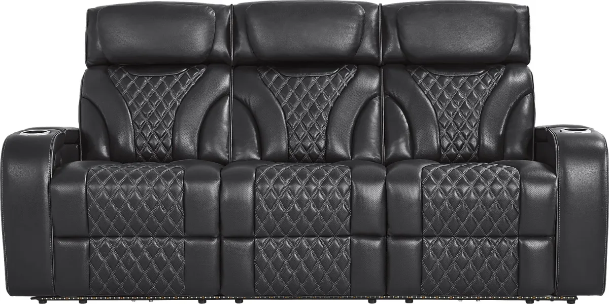 Horizon Ridge Black Leather 2 Pc Triple Power Reclining Living Room with Massage and Heat