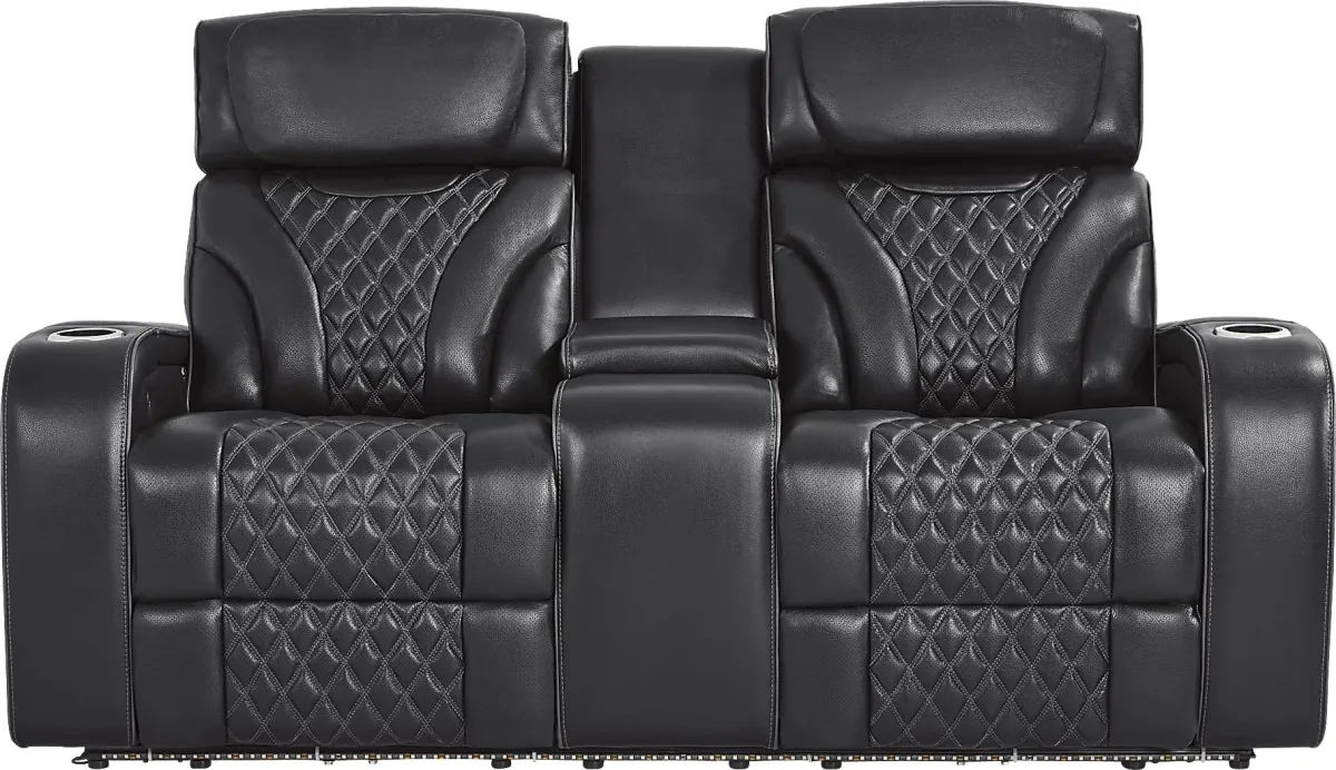 Horizon Ridge Black Leather 2 Pc Triple Power Reclining Living Room with Massage and Heat